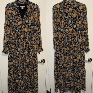 Lucky Brand Long Sleeve Floral Dress in Navy Blue and Yellow